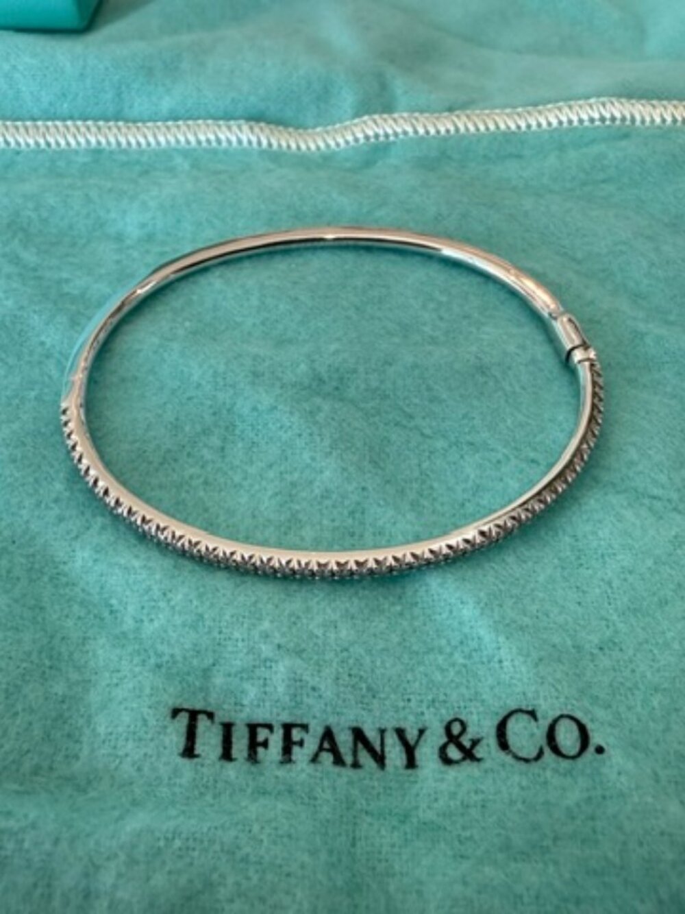 Tiffany & Co. Metro Diamond Bangle Bracelet 18k White Gold, Stackable